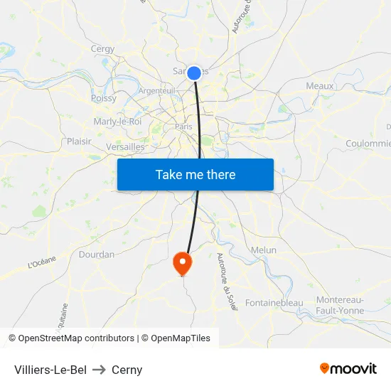 Villiers-Le-Bel to Cerny map