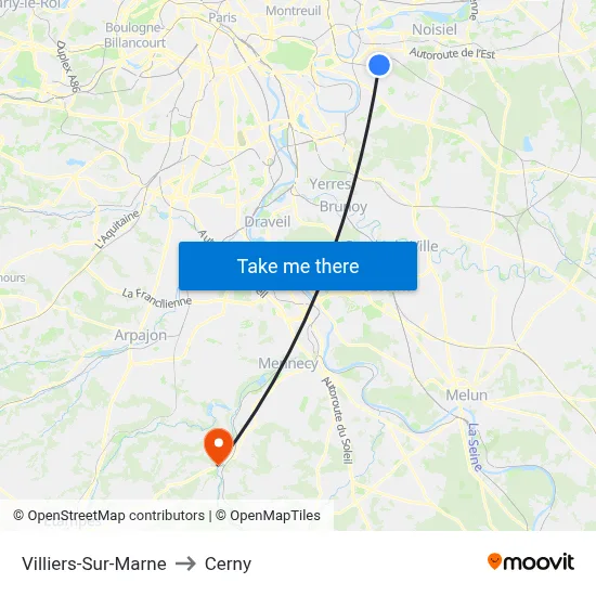 Villiers-Sur-Marne to Cerny map