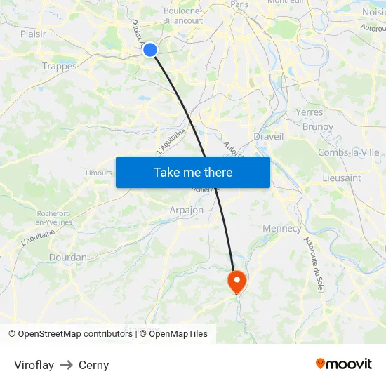 Viroflay to Cerny map