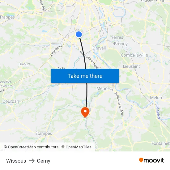 Wissous to Cerny map