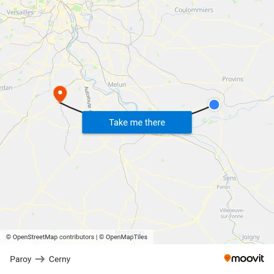Paroy to Cerny map