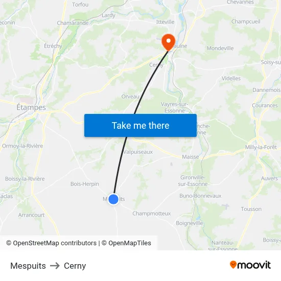 Mespuits to Cerny map