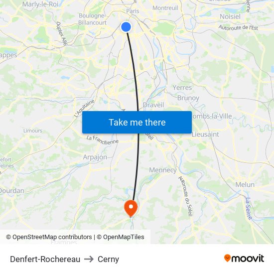 Denfert-Rochereau to Cerny map