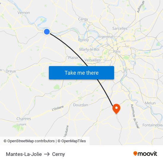 Mantes-La-Jolie to Cerny map