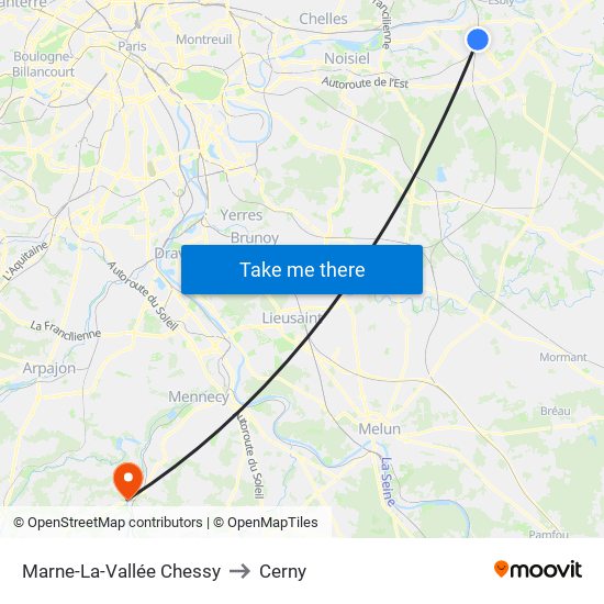 Marne-La-Vallée Chessy to Cerny map