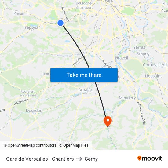 Gare de Versailles - Chantiers to Cerny map