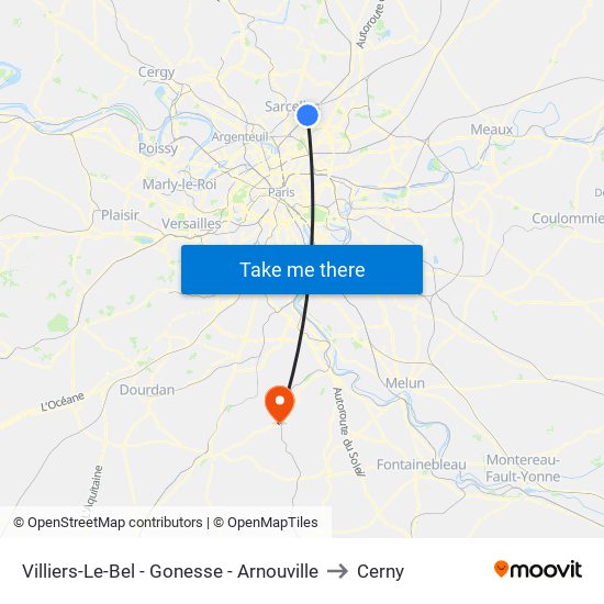 Villiers-Le-Bel - Gonesse - Arnouville to Cerny map