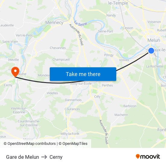 Gare de Melun to Cerny map