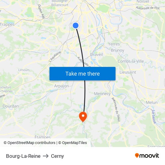 Bourg-La-Reine to Cerny map