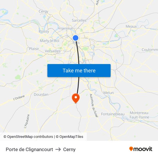 Porte de Clignancourt to Cerny map