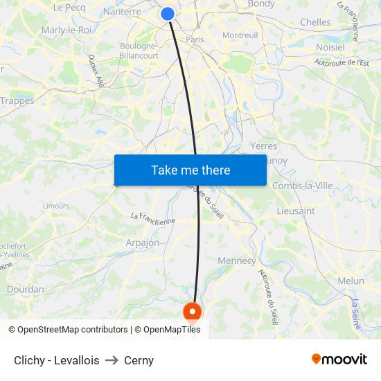 Clichy - Levallois to Cerny map