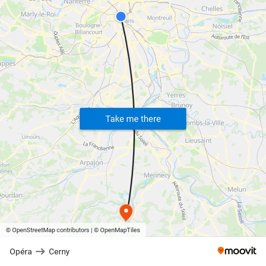 Opéra to Cerny map