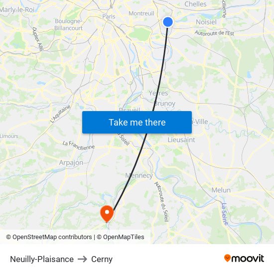 Neuilly-Plaisance to Cerny map