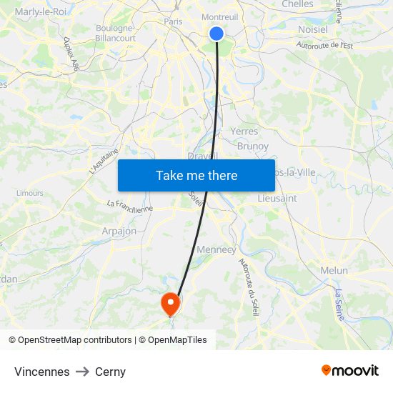 Vincennes to Cerny map