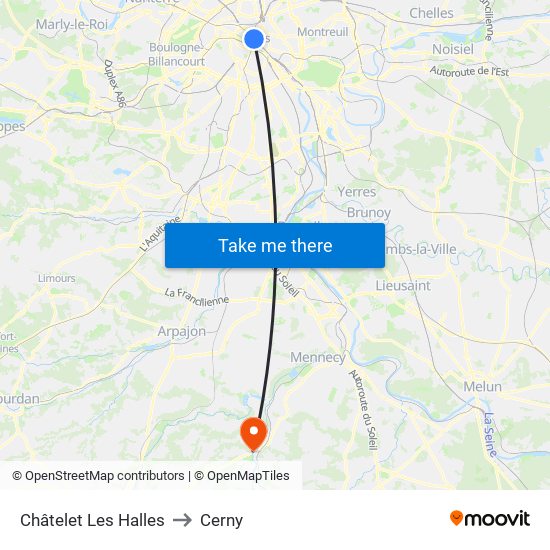 Châtelet Les Halles to Cerny map