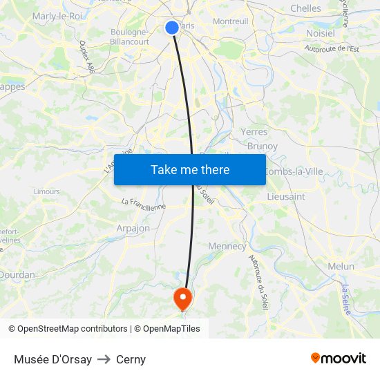 Musée D'Orsay to Cerny map