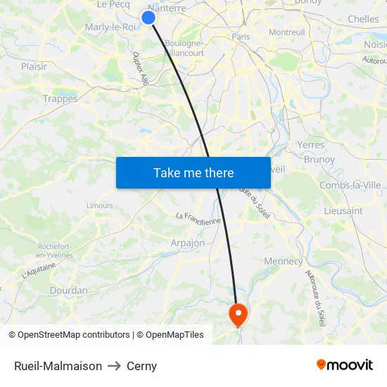 Rueil-Malmaison to Cerny map