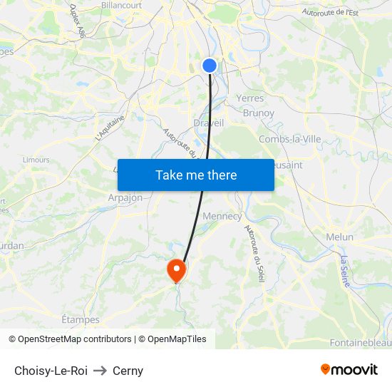 Choisy-Le-Roi to Cerny map