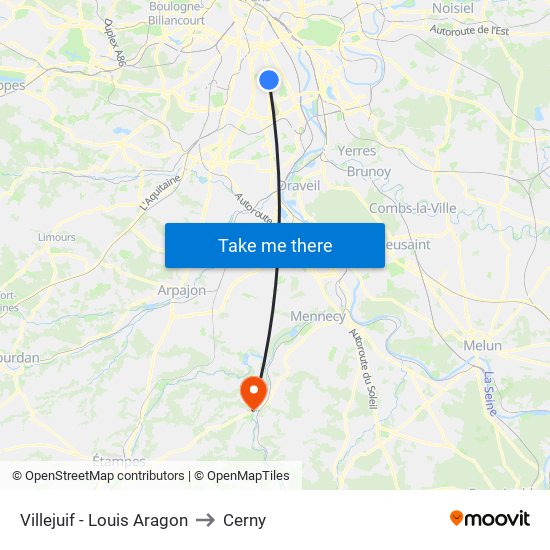 Villejuif - Louis Aragon to Cerny map