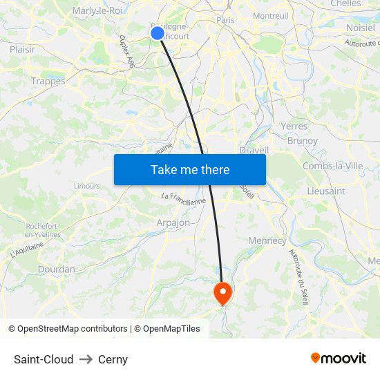Saint-Cloud to Cerny map