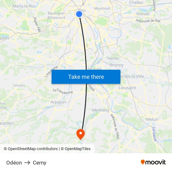 Odéon to Cerny map