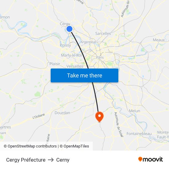 Cergy Préfecture to Cerny map