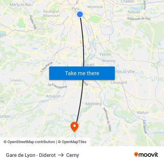 Gare de Lyon - Diderot to Cerny map