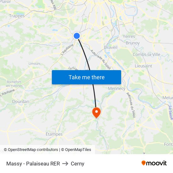 Massy - Palaiseau RER to Cerny map