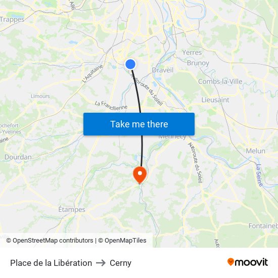 Place de la Libération to Cerny map