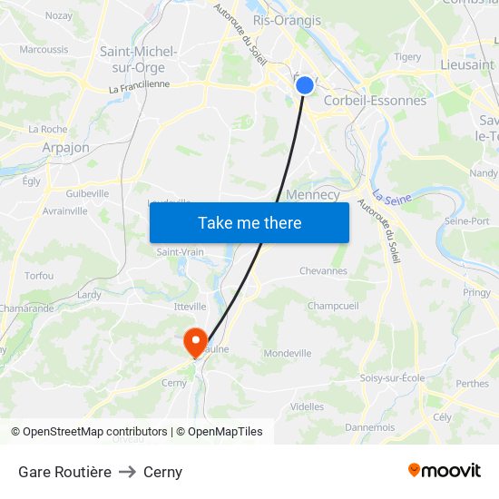 Gare Routière to Cerny map