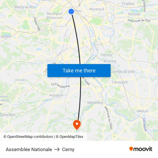Assemblée Nationale to Cerny map
