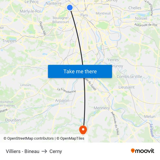 Villiers - Bineau to Cerny map
