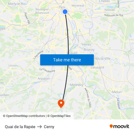Quai de la Rapée to Cerny map