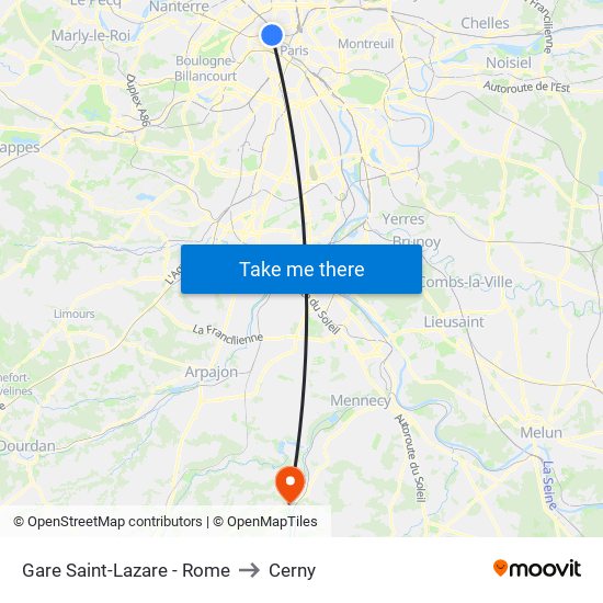 Gare Saint-Lazare - Rome to Cerny map