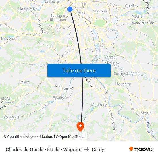 Charles de Gaulle - Étoile - Wagram to Cerny map