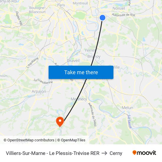 Villiers-Sur-Marne - Le Plessis-Trévise RER to Cerny map