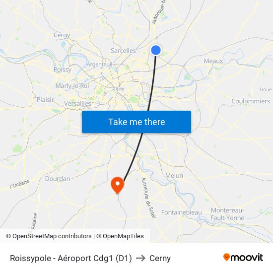 Roissypole - Aéroport Cdg1 (D1) to Cerny map