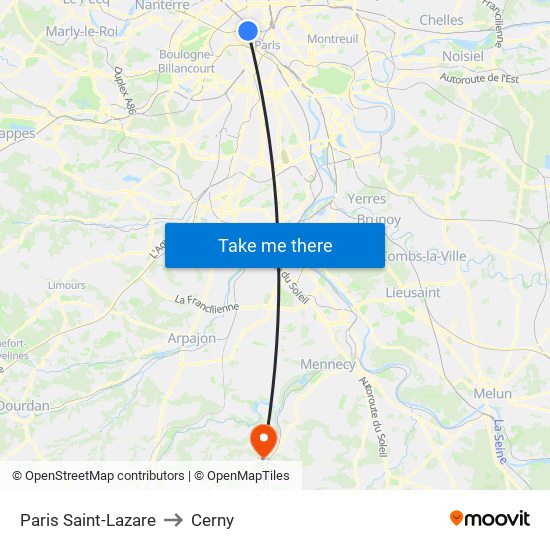 Paris Saint-Lazare to Cerny map