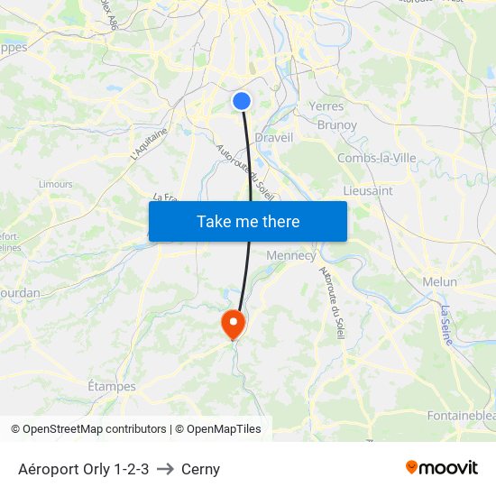 Aéroport Orly 1-2-3 to Cerny map