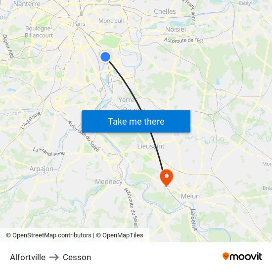 Alfortville to Cesson map