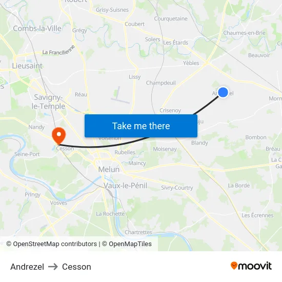 Andrezel to Cesson map