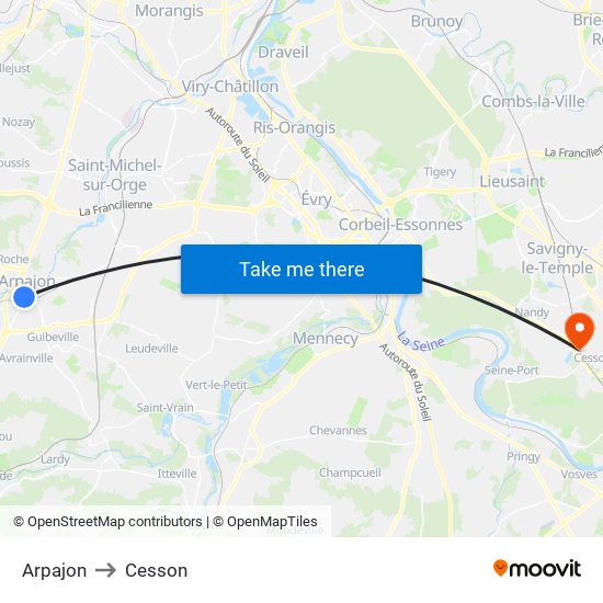 Arpajon to Cesson map