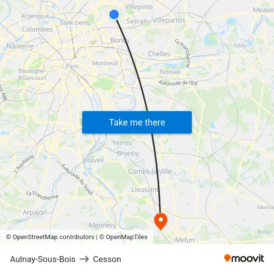 Aulnay-Sous-Bois to Cesson map