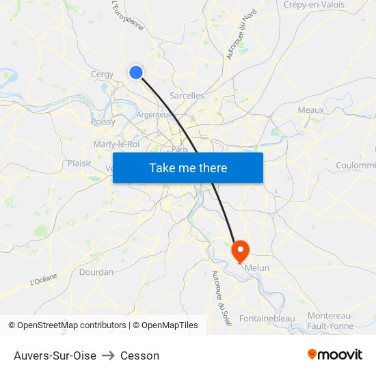 Auvers-Sur-Oise to Cesson map