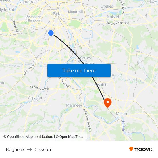 Bagneux to Cesson map