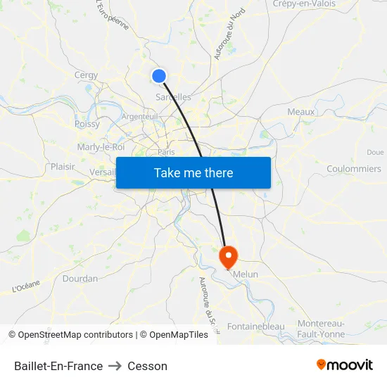 Baillet-En-France to Cesson map