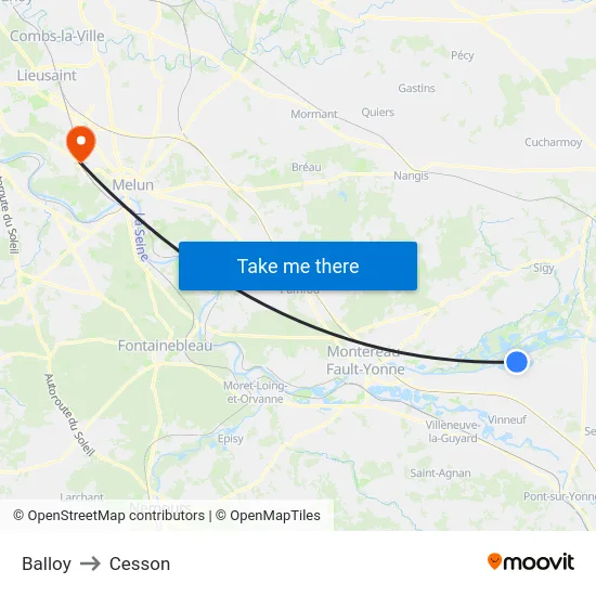Balloy to Cesson map