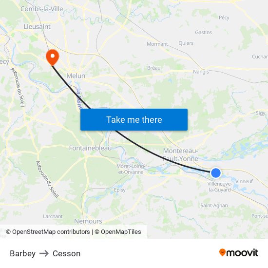 Barbey to Cesson map