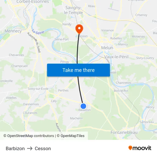 Barbizon to Cesson map