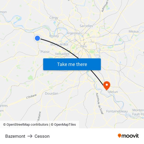 Bazemont to Cesson map
